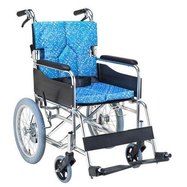 スタンダードモジュール車いす(介助式・背折れ)座面幅38cm/小花ブルー(マキテック)SMK30-3843KS|えがおコレクション