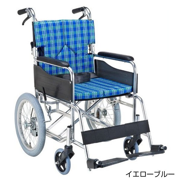 スタンダードモジュール車いす（介助式・背折れ）座面幅40cm／イエローブルー（マキテック）SMK30-4043AK｜えがおコレクション