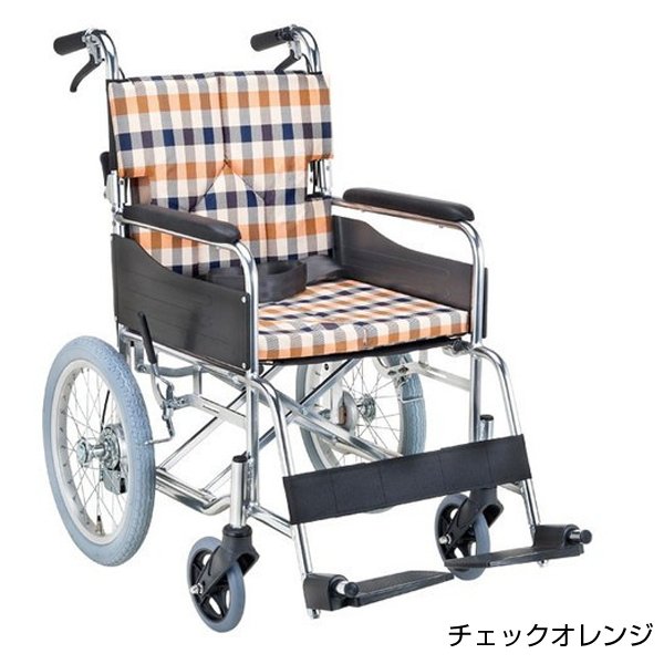 スタンダードモジュール車いす(介助式・背折れ)座面幅40cm/チェックオレンジ(マキテック)SMK30-4043CO|えがおコレクション
