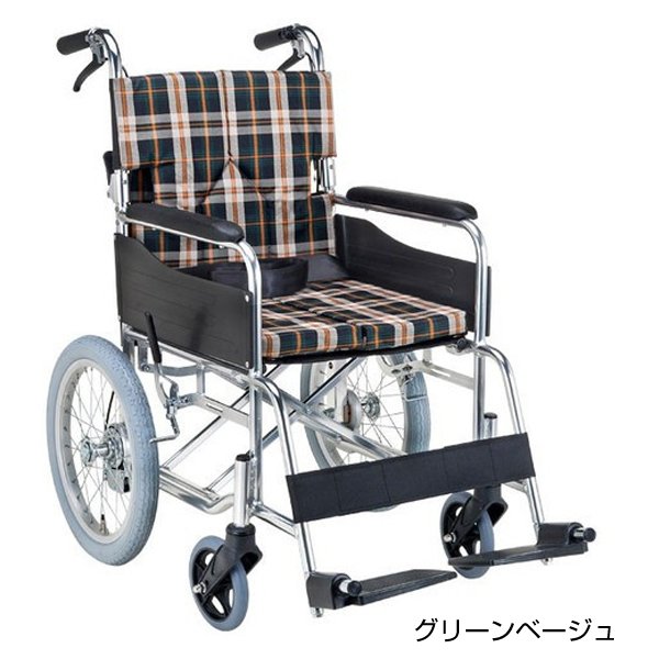 スタンダードモジュール車いす（介助式・背折れ）座面幅40cm／グリーンベージュ（マキテック）SMK30-4043GB｜えがおコレクション