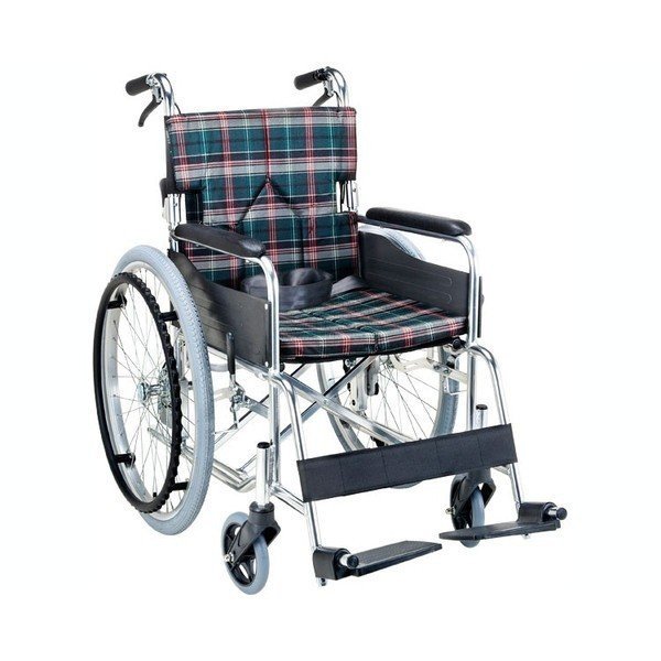 スタンダードモジュール車いす（自走式・背折れ）座面幅42cm／グリーンチェック（マキテック）SMK50-4243GC｜えがおコレクション 27,495円