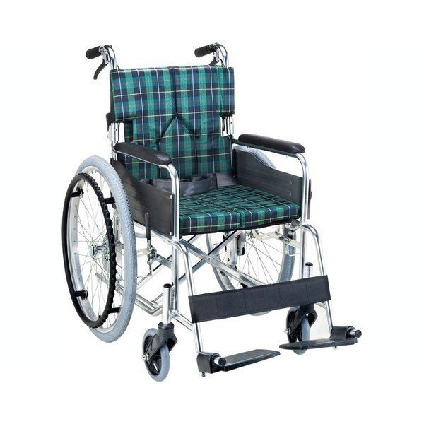 スタンダードモジュール車いす(自走式・背折れ)座面幅42cm/緑チェック(マキテック)SMK50-4243GN|えがおコレクション