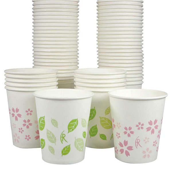 （ケース販売）うがい用紙コップ 5oz（150ml）桜＆葉っぱ／1000個&times;4箱（2柄アソート）（ファーストレイト）FR-5361｜えがおコレクション