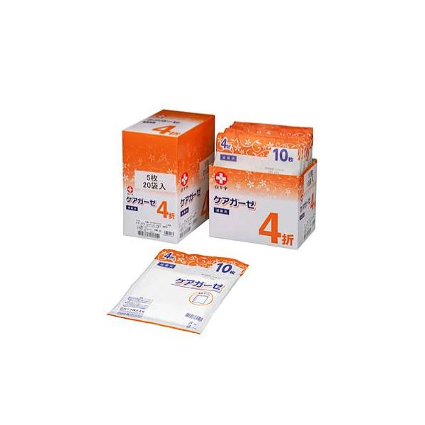 （ケース販売）ケアガーゼ 4折 5枚入×20袋／12箱（白十字）滅菌済 医療用ガーゼ