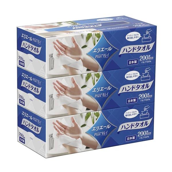 （入れもの売りわたす）エリ叫びごえ Plus+ キレイハンドタオル ボックス席200W1P／200組×36箱（大王製紙）