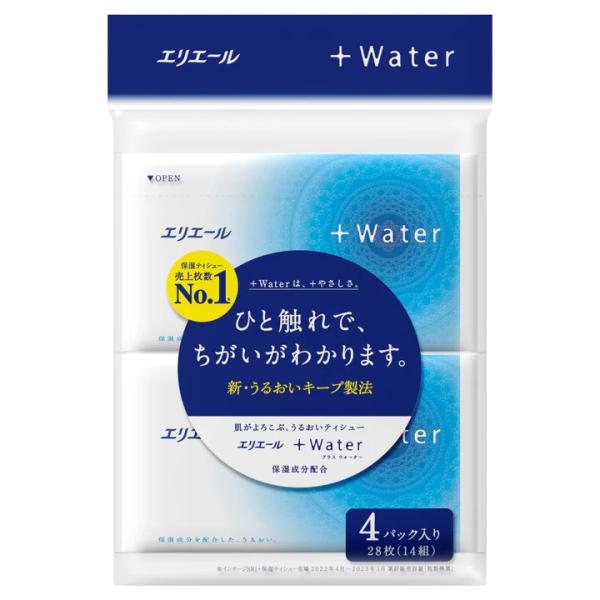 （容れもの売りわたす）エリ叫び泣き ＋Water（うるおい隠しティシュー）14W4P／14組×64容器に並べる（大王製紙）