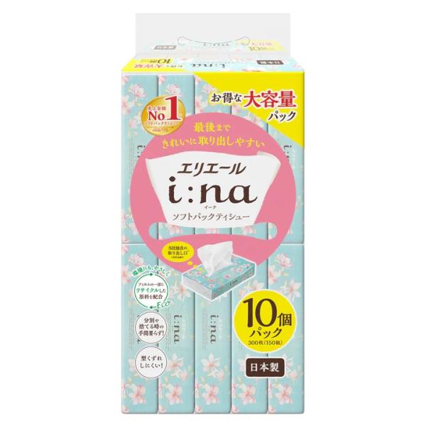 （入れもの売りわたす）エリ叫びごえ i:na（イーナ）ティシューソフトパック150W10P／150組×100風呂敷き包み（大王製紙）