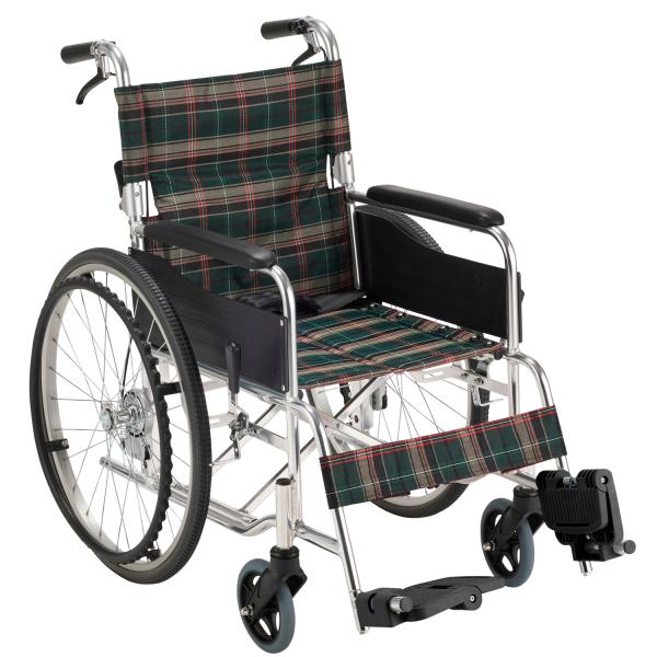 スマートフットレスト付車いす ラクライズ LRH-50GC／グリーンチェック（マキテック）自走式車いす 背折れタイプ