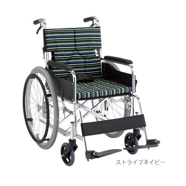 スタンダードモジュール車いす SMK50 座面幅38cm/ストライプネイビー(マキテック)SMK50-3843SN 自走式車いす・背折れタイプ|えがおコレクション