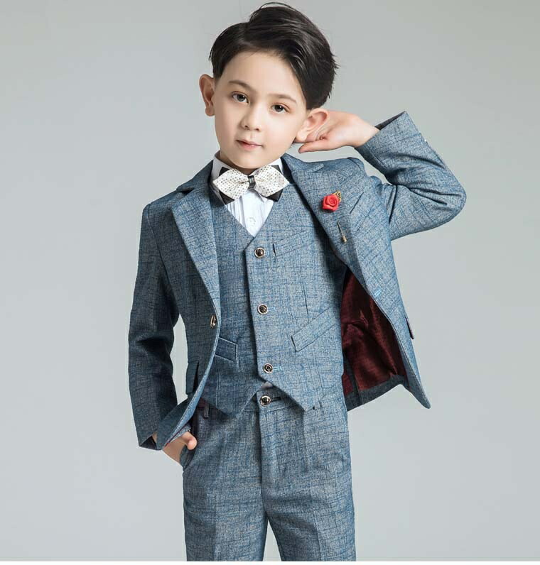 子供スーツ 上品 セットアップ ブレザー ピアノ 長袖 一つボタン 男の子 子供服 キッズ ジュニア フォーマル カジュアル イベント 入学式 卒業式 七五三 結婚式 発表会 演奏会 100cm~180cm ジャケット＋シャツ＋ベスト＋パンツ+蝶ネクタイ 5点セット 格好いい！品質良い！