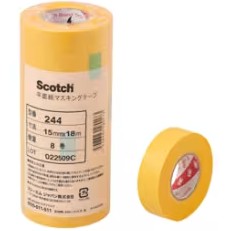 3M スコッチウイスキー 水準紙マスキング磁気テープ 244, 黄色, 9 粍 x 18 m, 0.08 粍, 100 容器に並べる/箱 (1200 巻/箱, 12 巻/容器に並べる)