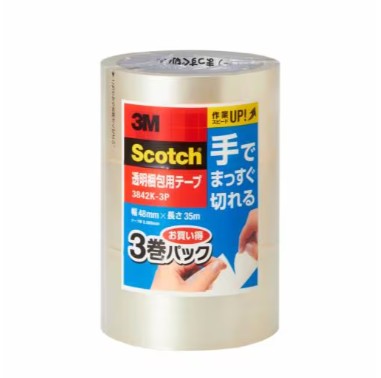 3M スコッチウイスキー 澄み切った荷拵え用磁気テープ 3842K-3P, 澄み切った, まっすぐ切れる, 48 粍 x 35 m, 3 巻/風呂敷き包み, 12 風呂敷き包み/箱