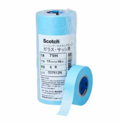3M スコッチウイスキー シーリングマスキングテープ 硝子・窓枠用 79H, 青碧, 15 粍 x 18 m, 0.09 粍, 100 容器に並べる/箱 (800 巻/箱, 8 巻/容器に並べる)