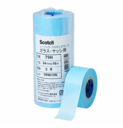 3M スコッチウイスキー シーリングマスキングテープ 硝子・窓枠用 79H, 青碧, 24 粍 x 18 m, 0.09 粍, 100 容器に並べる/箱 (500 巻/箱, 5 巻/容器に並べる)