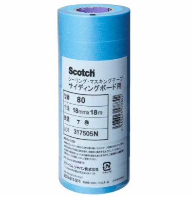 3M スコッチウイスキー シーリングマスキングテープ 原則としてサイディングボード用 80, 青碧, 18 粍 x 18 m, 0.09 粍, 100 容器に並べる/箱 (700 巻/箱, 7 巻/容器に並べる)