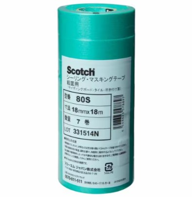 3M スコッチウイスキー シーリングマスキングテープ 超粗面サイディングボード用 80S, 緑であること, 18 粍 x 18 m, 0.1 粍, 100 容器に並べる/箱 (700 巻/箱, 7 巻/容器に並べる)