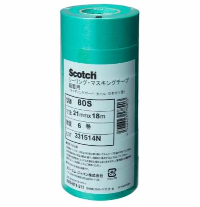 3M スコッチウイスキー シーリングマスキングテープ 超粗面サイディングボード用 80S, 緑であること, 21 粍 x 18 m, 0.1 粍, 100 容器に並べる/箱 (600 巻/箱, 6 巻/容器に並べる)