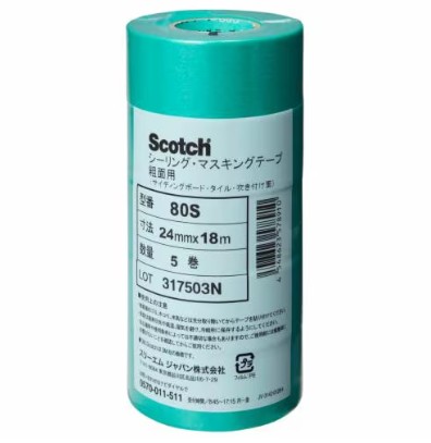 3M スコッチウイスキー シーリングマスキングテープ 超粗面サイディングボード用 80S, 緑であること, 24 粍 x 18 m, 0.1 粍, 100 容器に並べる/箱 (500 巻/箱, 5 巻/容器に並べる)