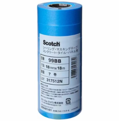 3M スコッチウイスキー シーリングマスキングテープ 混凝土・瓦・ダイアログボックス用 99BB, 青碧, 18 粍 x 18 m, 0.12 粍, 100 容器に並べる/箱 (700 巻/箱, 7 巻/容器に並べる)