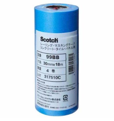 3M スコッチウイスキー シーリングマスキングテープ 混凝土・瓦・ダイアログボックス用 99BB, 青碧, 30 粍 x 18 m, 0.12 粍, 100 容器に並べる/箱 (400 巻/箱, 4 巻/容器に並べる)