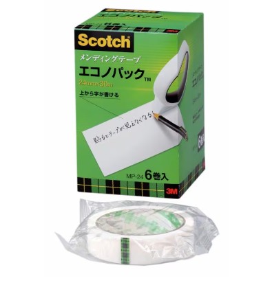3M スコッチ メンディングテープ エコノパック MP-24, 24 mm x 30 m, 6 巻/中箱, 10 中箱/箱