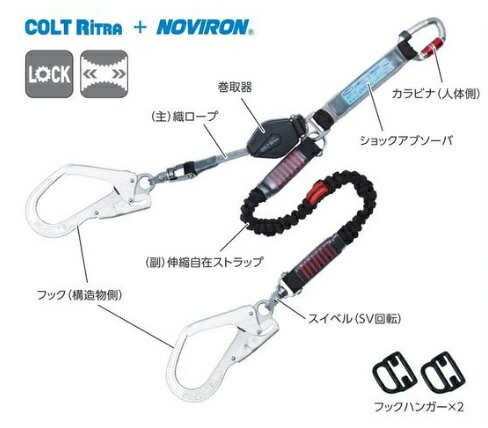 藤井電工 ツインランヤード130KG対応型 THL-CRNV93SV-21KS-BK-130KG-2R23