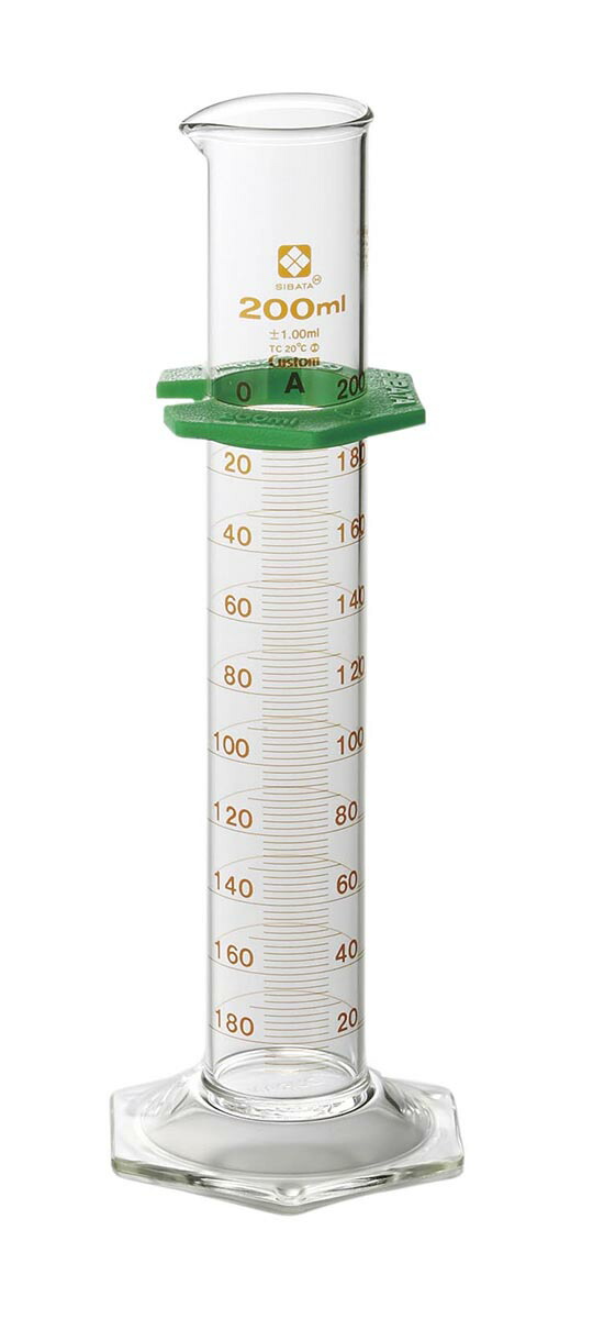 メスシリンダー(SIBATA) カスタムA 300mL バンパー付