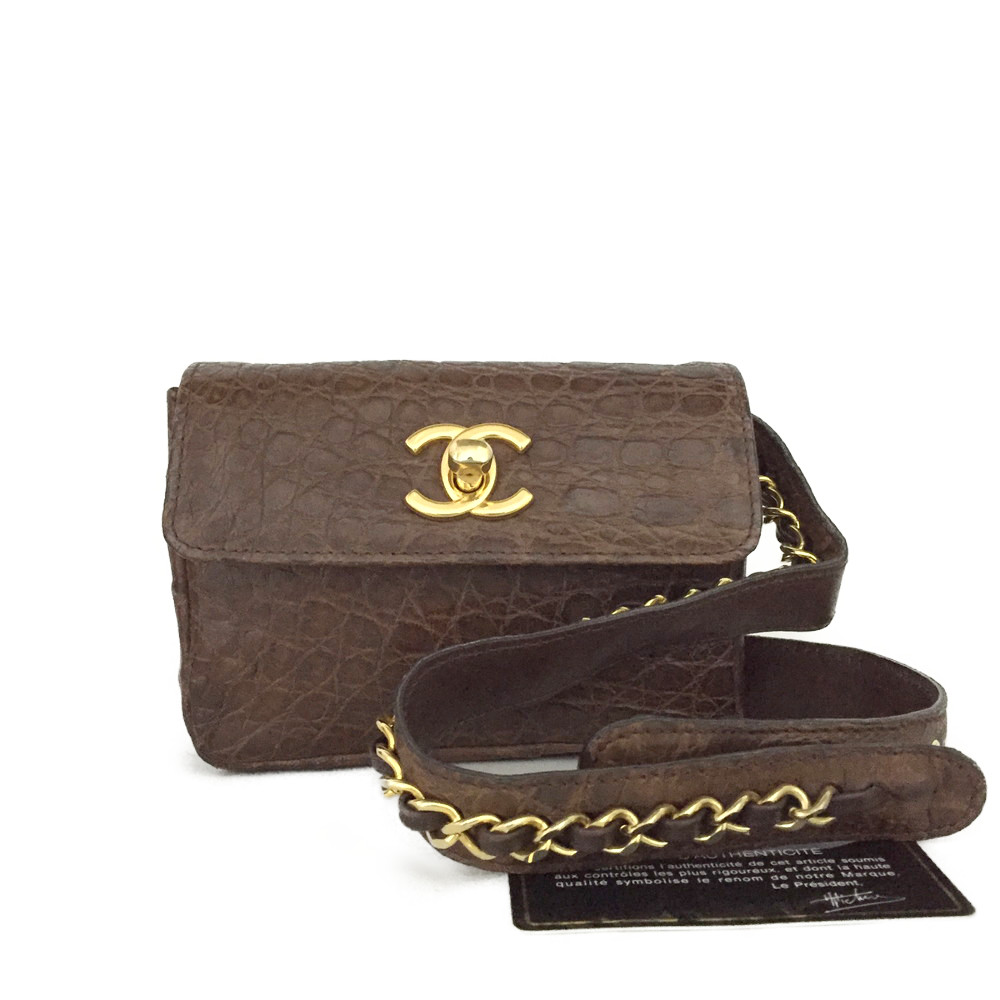 CHANEL シャネル ココマーク クロコダイル レザー ウエスト ボディ バッグ　Brown/JPG0103【中古】
