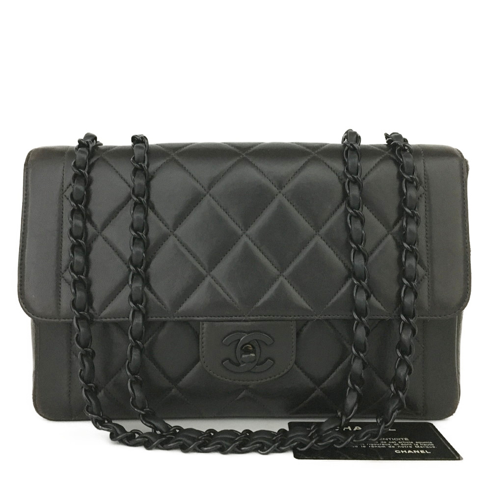 CHANEL シャネル マトラッセ オールブラック ココマーク ラムスキン チェーン ショルダーバッグ　Black/JPG0111【中古】