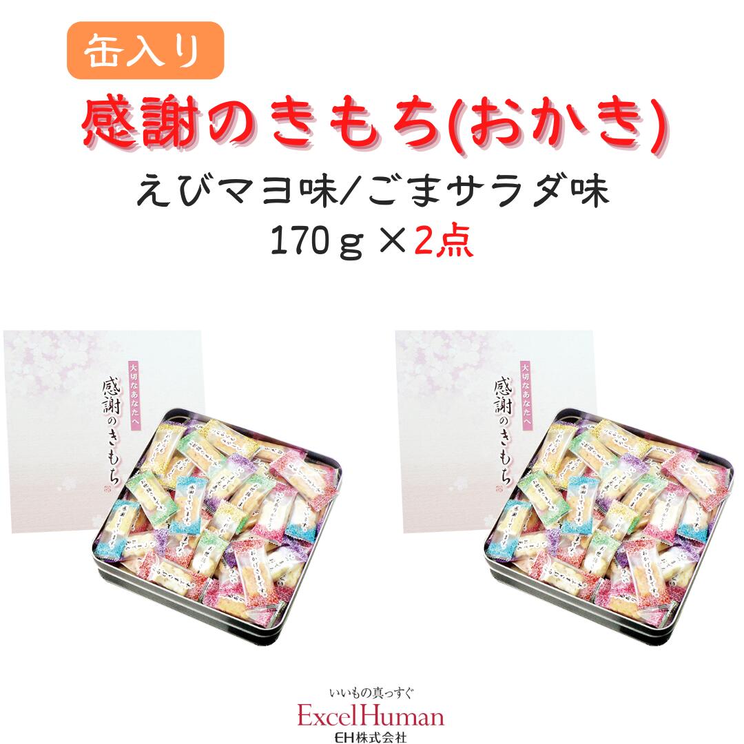 おかき 感謝のきもち ごまサラダ味 お中元 個包装 缶入 手土産 2箱セット プレゼント おやつ えびマヨ味 御中元 メッセージ