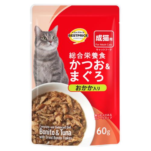 96個セット トップバリュベストプライス キャットフードパウチ かつお&まぐろ おかか入り(総合栄養食) 60g