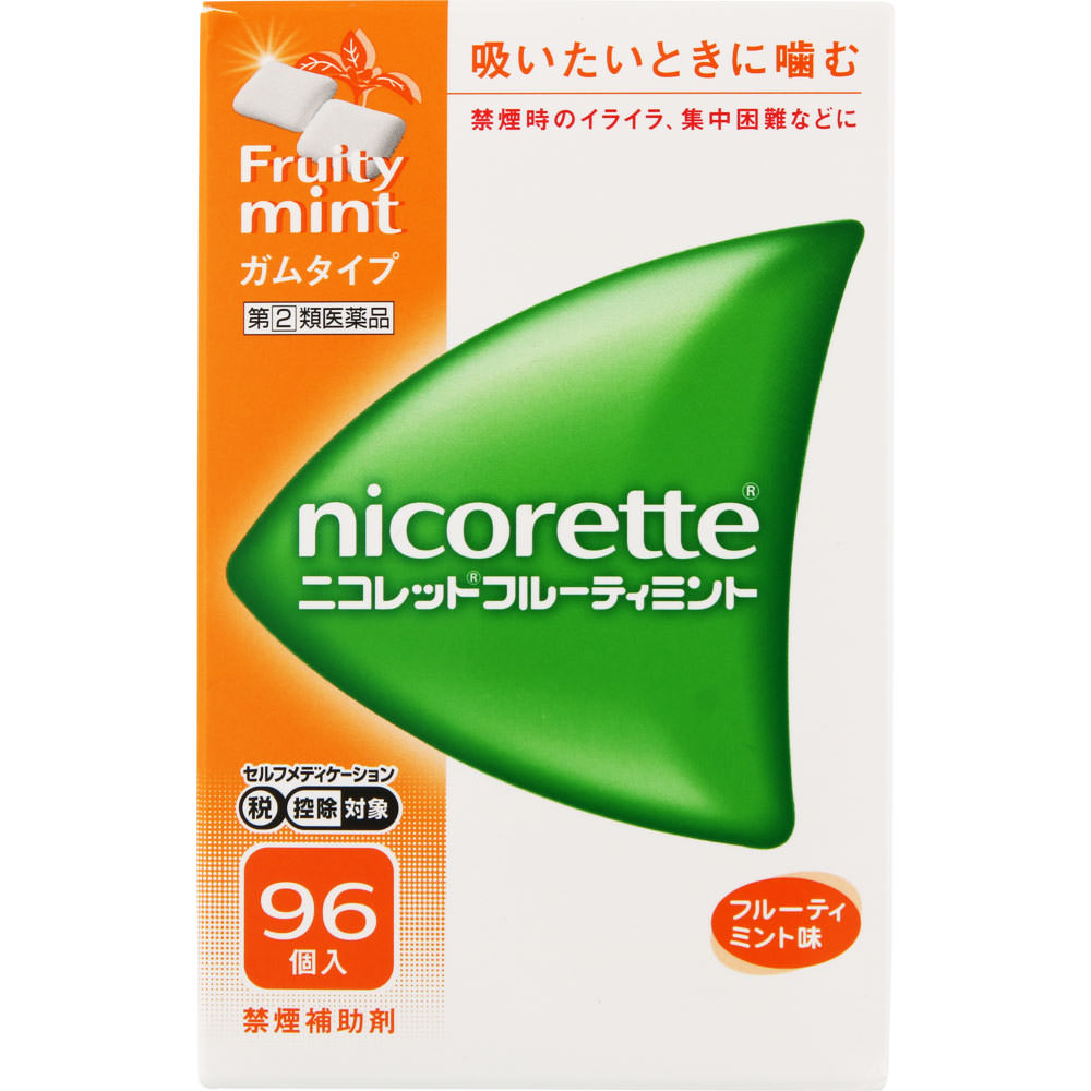 ◆2個書き割り 貨物輸送無料 【任ずる第2類飲み薬】ニコレットフルーティミント 96個【セルフメディケーション税制客体商いもの】