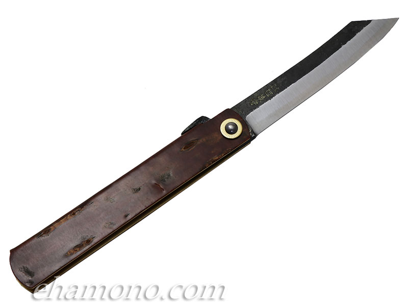 【限定品】かね駒　肥後守　樺細工（かばざいく）　青紙割込　特大　黒打