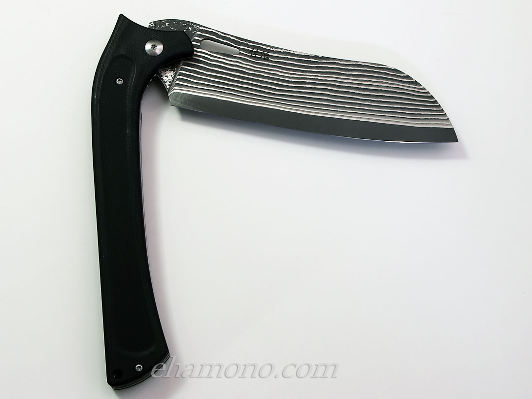 佐治武士作　R2粉末ハイス　ダマスカス　フォールディング三徳（折りたたみ）｜ｅ刃物.ｃｏｍ店