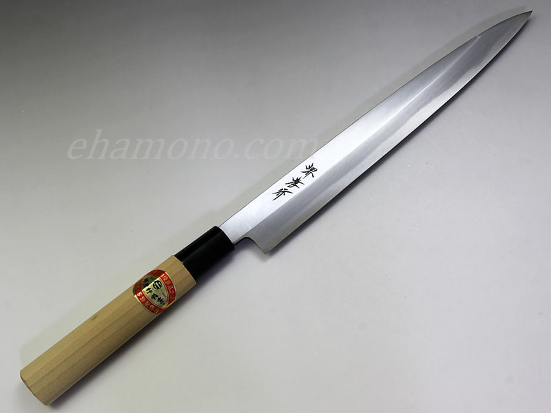 楽天市場】東周作 柳刃包丁 片刃 240mm青紙2号 霞研ぎ仕上げ 八角水牛