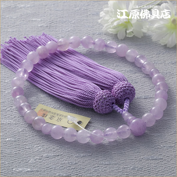 [メール便OK]藤雲石8ミリ共仕立 正絹頭付(1級品)≪紙箱入り≫藤色房【京念珠/女性】【念珠/数珠/女性】【#2】｜仏壇・仏具の江原佛具店 2号店