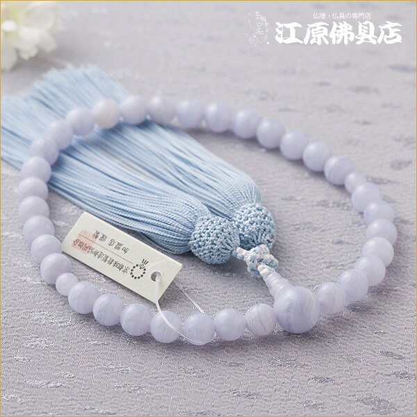 【京念珠/女性】ブルーレースメノー8ミリ共仕立 正絹松風房(極上品)≪桐箱入り≫【念珠/数珠/女性】【#2】|仏壇・仏具の江原佛具店 2号店