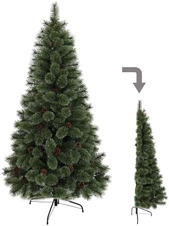 クリスマスツリー 高さ180cm 幅90cm レジン製 半分裸樹仕様 濃淡リーフ 高級感 組立簡単5分 室内用 ギフト用