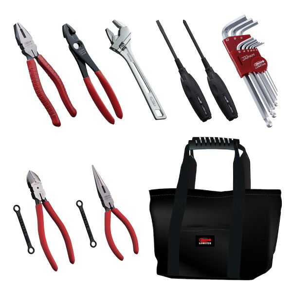 ロブテックス オリジナルツールバック付ツールセット TL08XB 電工工具セット 家庭用工具セット エビ LOBSTER ロブスター LOBTEX｜エヒメマシン 店