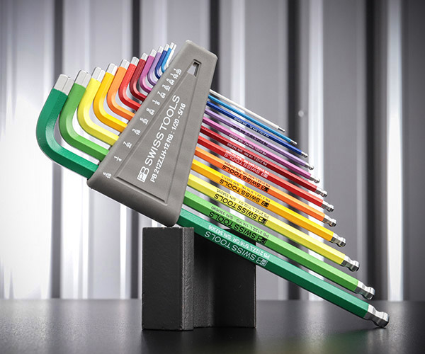 日本正規品 PBスイスツールズ ホルダー付ボールポイントロングレインボー六角レンチセット インチサイズ 12本組 (212Z.LH-12RB) (7610733249398)