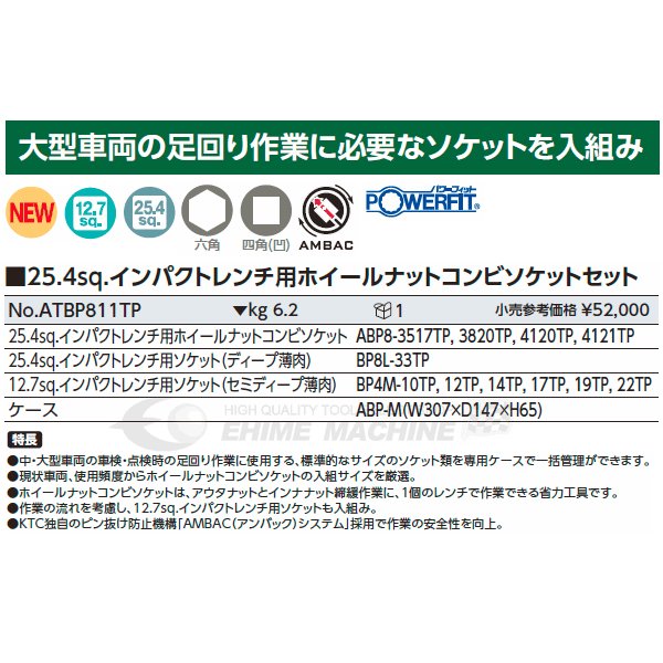 KTC インパクトレンチ用ホイールナットコンビソケットセット