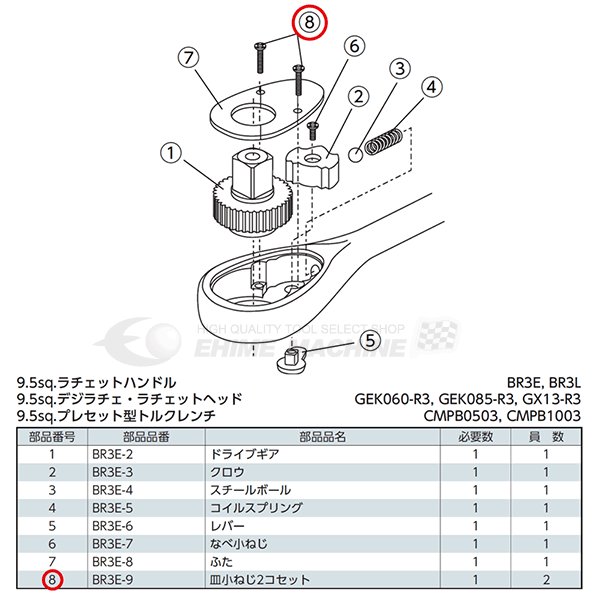 楽天市場】KTC 9.5sq. ラチェットハンドルBR3E用クロウ BR3E-3 【ネコポス対応】 : EHIMEMACHINE 楽天市場店