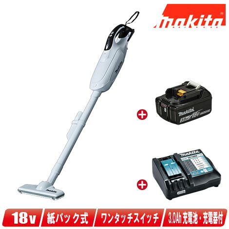 マキタ　18V　充電式（コードレス）クリーナ　CL182FDZW　3.0Ah Li-ion電池(BL1830B)1個　充電器(DC18RF)【※沖縄県への注文受付・配送不可】｜コーグストックス　店