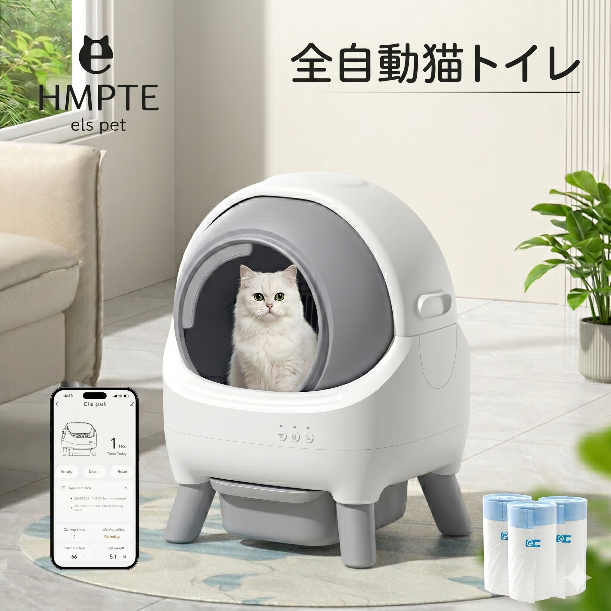 全自動小銃 猫 室内用便器 自動小銃洗い濯ぎ役立つこと 【自動小銃洗い濯ぎで手間無しやって行く】 開放的型の広々間隔文字心積もり 多頭飼い相応う 検出器積み上げる（挟み込み押しとどめる） 密閉式紙くずかご心積もり（悪臭いが漏れにくい） APPで遠さ取り締まり ・IOSAndroid相応う 思わしい管理すること客あしらい 飾り気の無いに解体・洗いもの能力のある