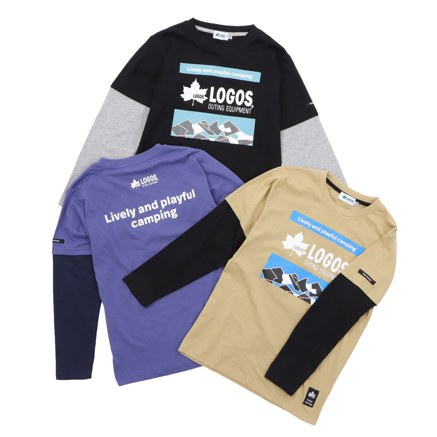 楽天市場 Logos ロゴス レイヤード長袖tシャツ キッズ ジュニア 130 140 150 160 紫 ベージュ 黒 ブラック かっこいい 子供服 小学生 学校 男子 男の子 女の子 スポーツ アウトドア ブランド ボーイズ ガールズ 秋 春 夏 カットソー 重ね着風 シャツ