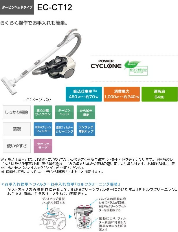 海外正規品 楽天市場 あす楽対応 即納 シャープスタンダード タービンヘッドタイプ掃除機 クリーナー Ec Ct12 C ベージュ系 エイ ワン 全商品オープニング価格特別価格 Tehnolux Me