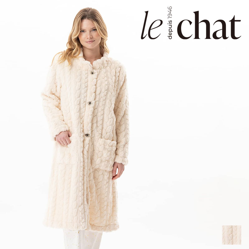 50％OFF【ルシャ】ファンシーボタンガウン ESSENTIEL163 ECRUカラー (サイズL、アイボリー、着丈110センチ) 29135 Le chat エコテックススタンダード100