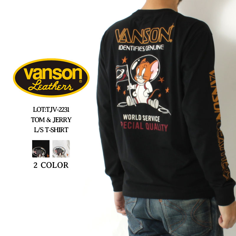 バンソン ロンT トムとジェリー 2022秋冬 新作 TJV-2231 VANSON トム&ジェリー コラボ Tシャツ 長袖 刺繍 ストレッチ アメカジ バイカー ブランド メンズ 大人