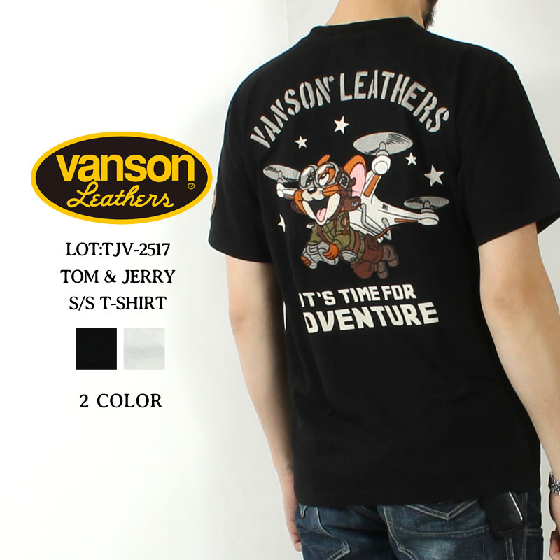 ★クーポン配布!お買い物マラソン★ バンソン Tシャツ トムとジェリー ドローン 2025春夏 新作 TJV-2517 VANSON トム&ジェリー コラボ Tシャツ 半袖 ショートスリーブ 刺繍 アメカジ バイカー プレゼント ブランド メンズ 大人｜ジーパンセンターサカイ