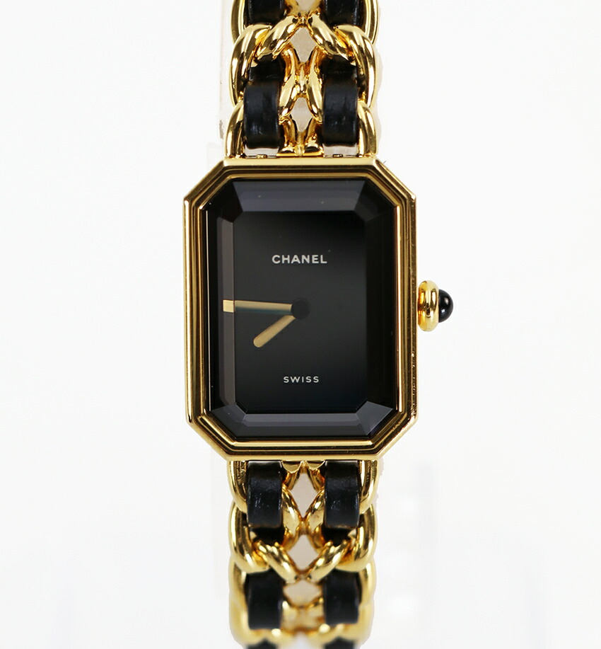 【中古】シャネル CHANEL プルミエールL ウォッチ 時辰儀 GP（ゴールドメッキ） なめし革 レディース 黒いこと系